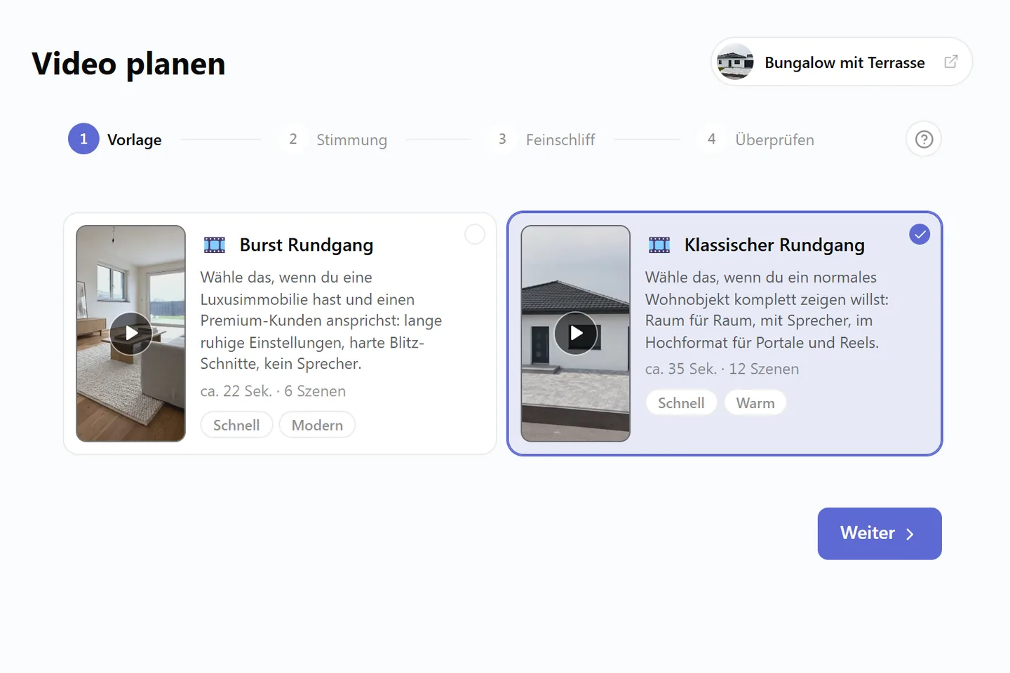Die Stilauswahl im Video-Assistenten von Listaro